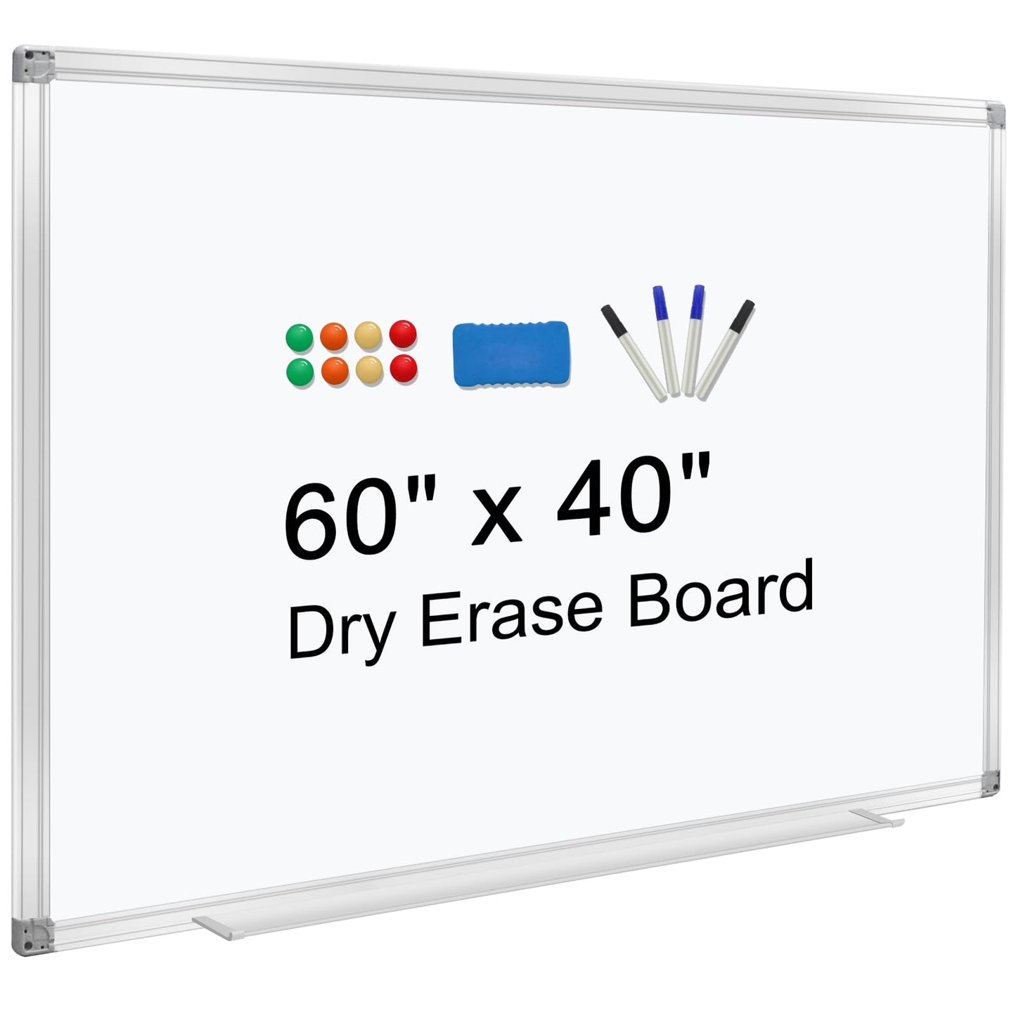 Dry Erase Board for Wall 60"x40" Aluminum Presentation Magnetic Whiteboard with Long Pen Tray, Wall-Mounted White Board for School, Office and Home