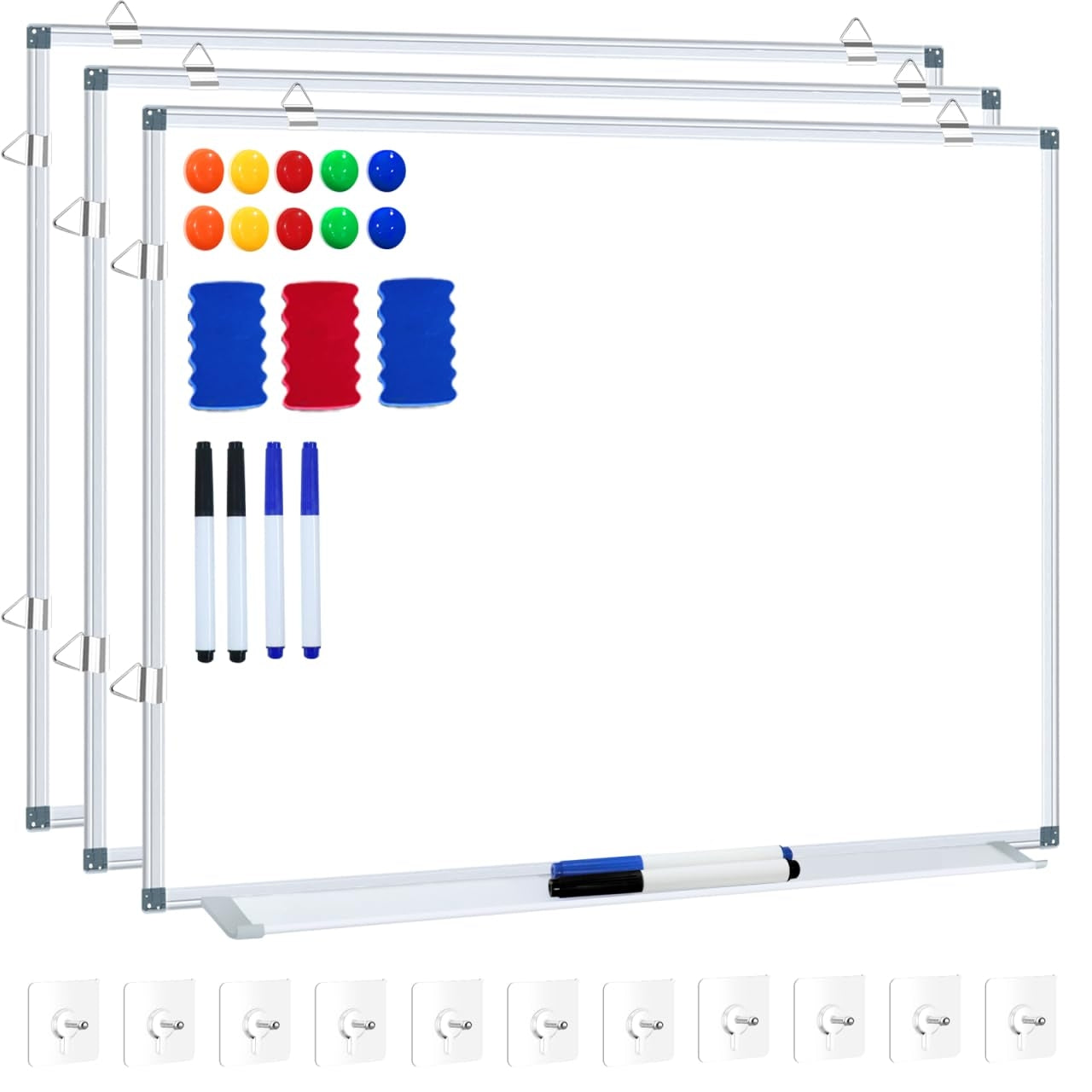 White Board Dry Erase Whiteboard for Wall 24x18 (3pcs) Magnetic Boards for Office Classroom & Home, Small Wall Whiteboard Including 6 Markers, 10 Magnets, 2 Erasers & 15 Adhesive Hooks