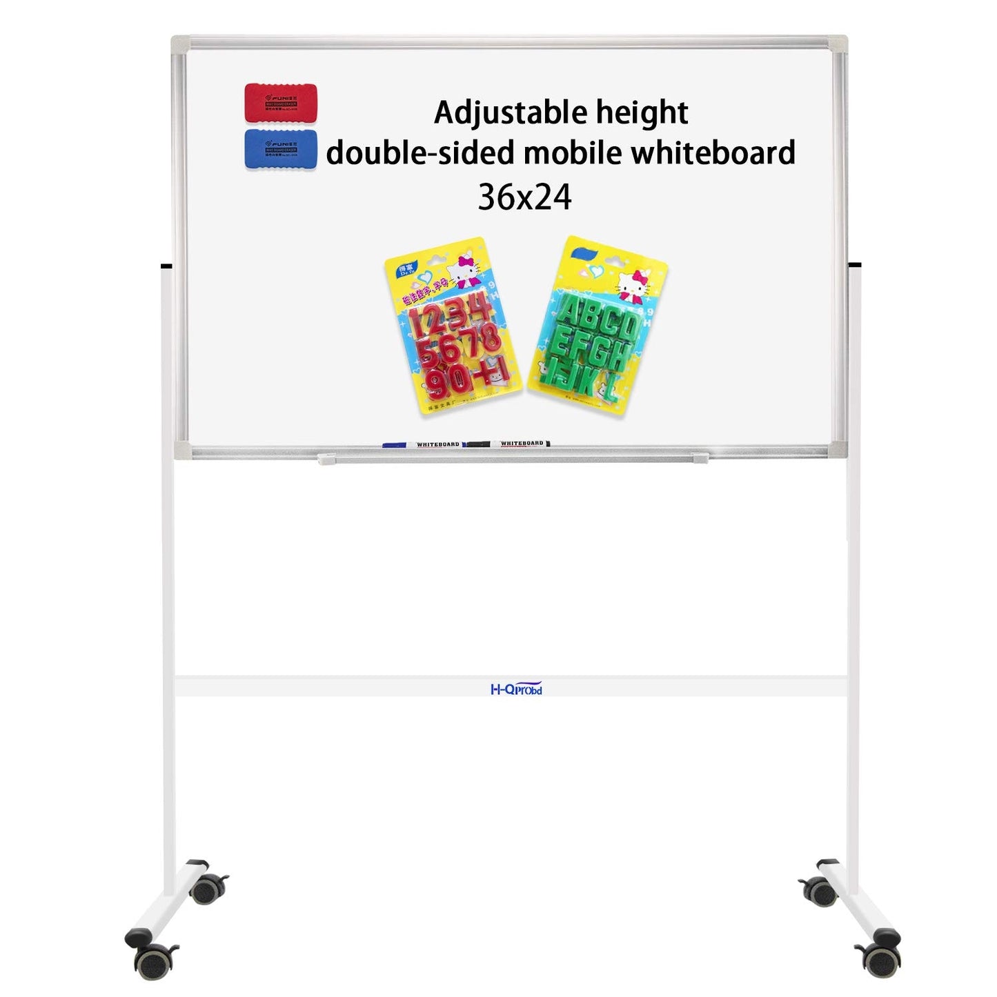 Mobile Whiteboard 36"x24" Magnetic Dry Erase Board with Stand - Adjustable Height Double Side Rolling White Boards on Wheels for Home, Office & School