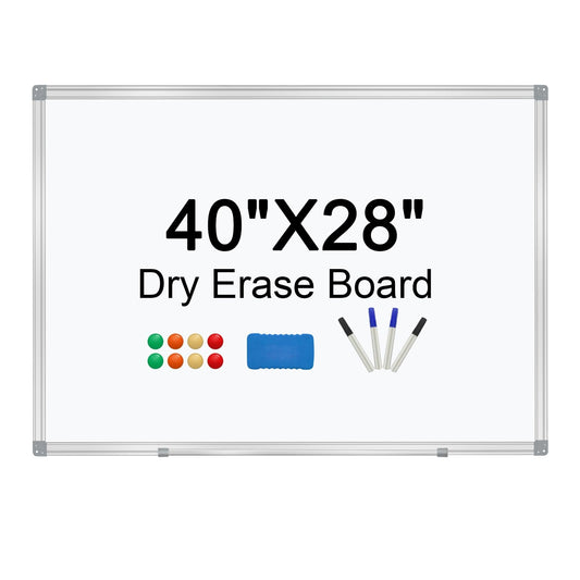 Dry Erase Board for Wall Aluminum Presentation Magnetic Whiteboard with Long Pen Tray, Wall-Mounted White Board for School, Office and Home (40"x28")