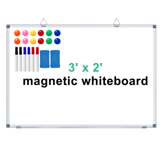 3' x 2' Magnetic Whiteboard Large Dry Erase White Board 36"x24" Aluminum Presentation Whiteboard with Long Pen Tray, 6 Markers, 2 Erasers &12 Magnets