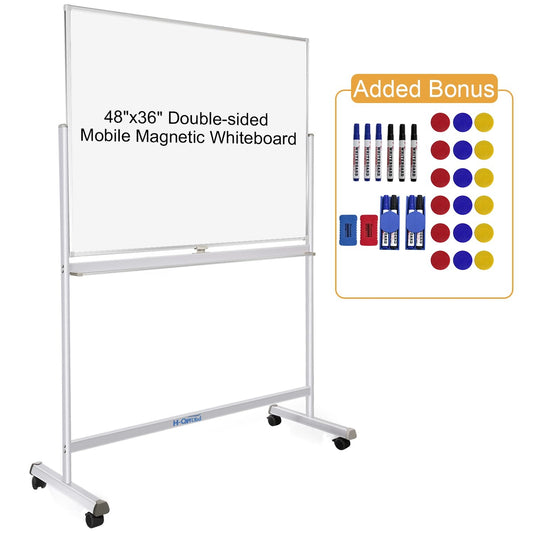 Rolling Whiteboard with Stand 48"x36" Double-Sided Mobile Magnetic Dry Erase Board on Wheels for Home, Office & School