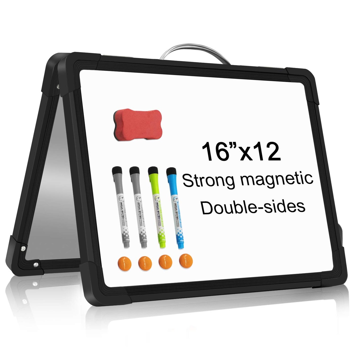 Small Dry Erase White Board - 16""x 12"" Double Sided Mini Foldable Magnetic Desktop whiteboard for Drawing, Teacher Instruction and Meeting Discuss