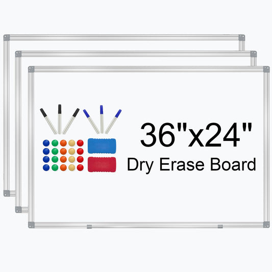 3' x 2' Whiteboard Dry Erase White Board for Wall 36x24 (3pcs) Magnetic Boards for Office Classroom & Home, Small Wall Whiteboard Including 6 Markers, 20 Magnets, 2 Erasers