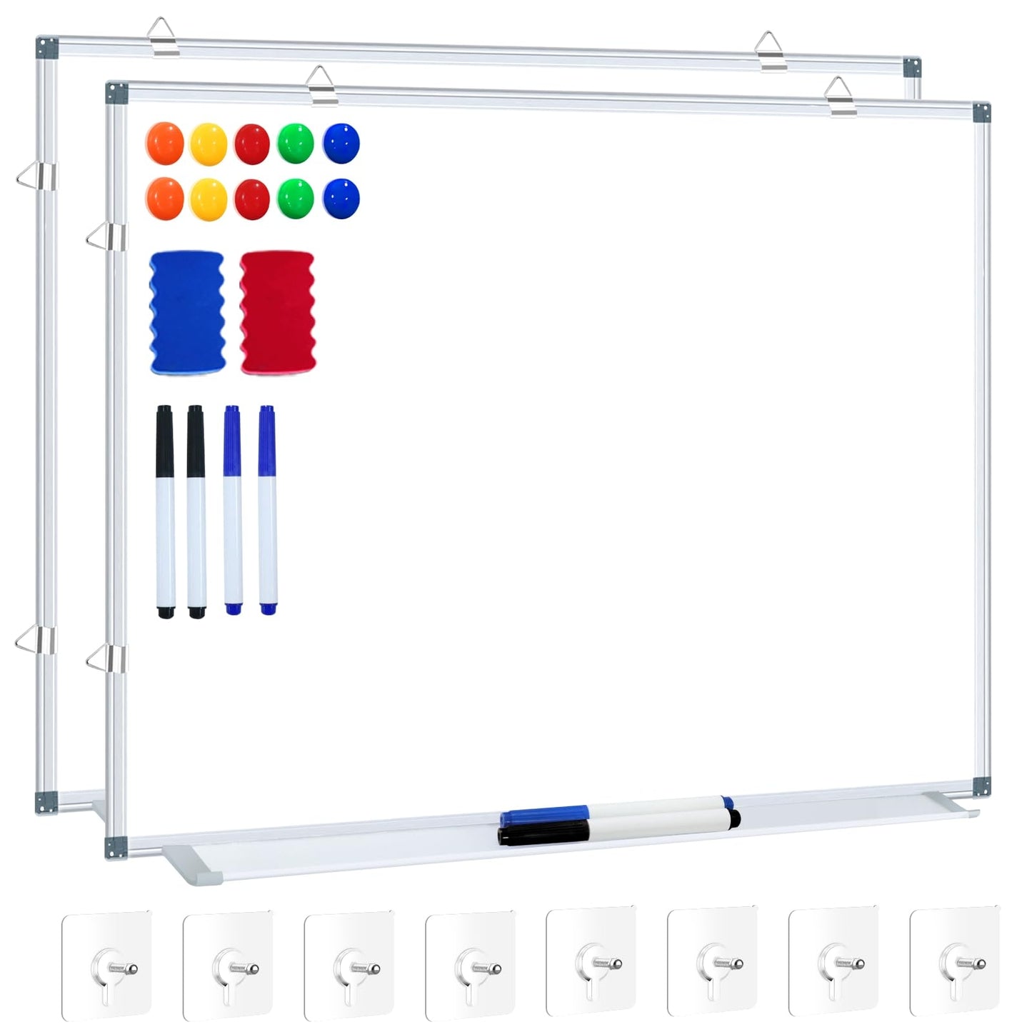 White Board Dry Erase Whiteboard for Wall 24x18 (2pcs) Magnetic Boards for Office Classroom & Home, Small Wall Whiteboard Including 6 Markers, 10 Magnets, 2 Erasers & 10 Adhesive Hooks