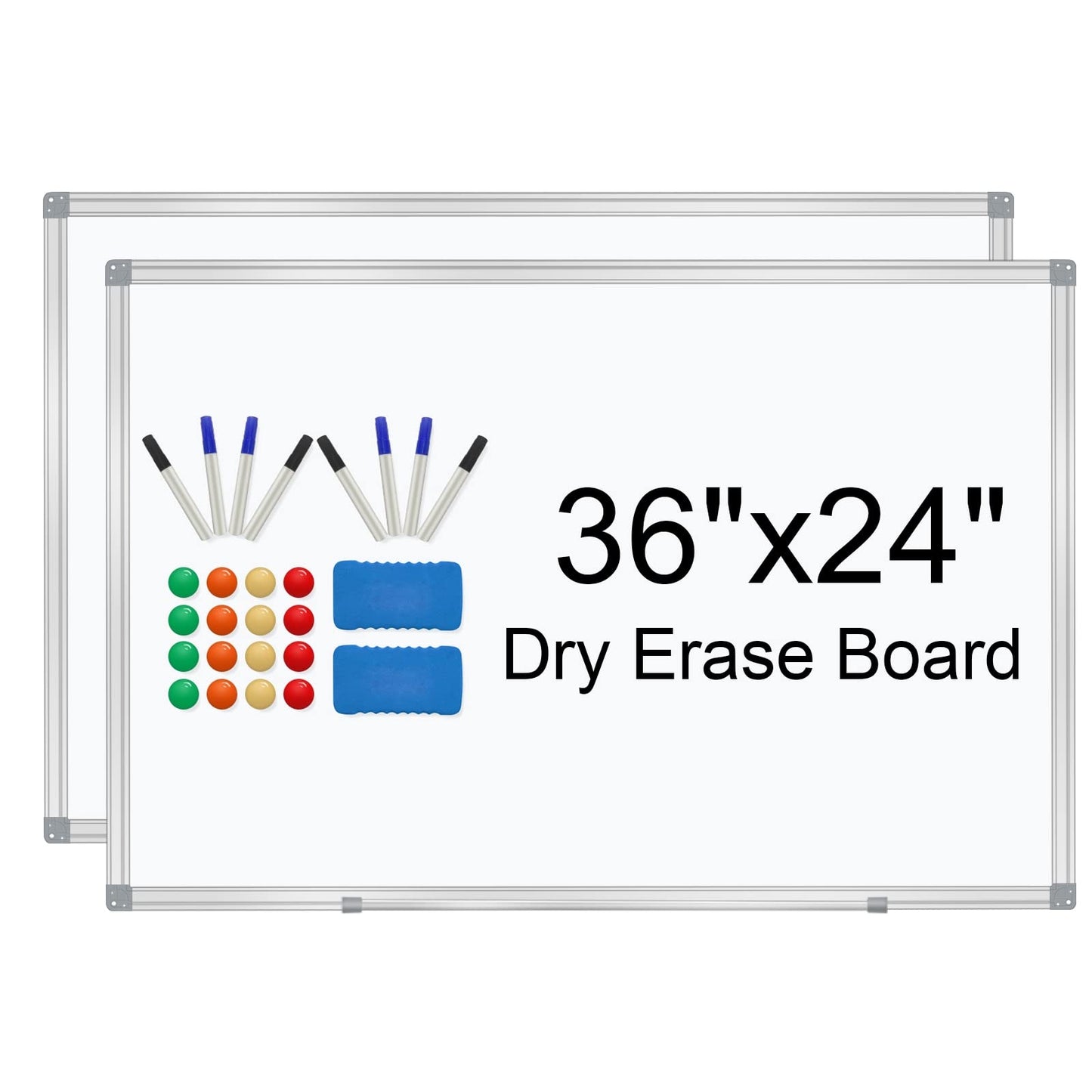 White Board 36" x 24" Dry Erase Board for Wall Whiteboard 3' x 2' (2 Pack) Magnetic Presentation White Board with Long Pen Tray, Wall-Mounted White Boards for Home, Office and School