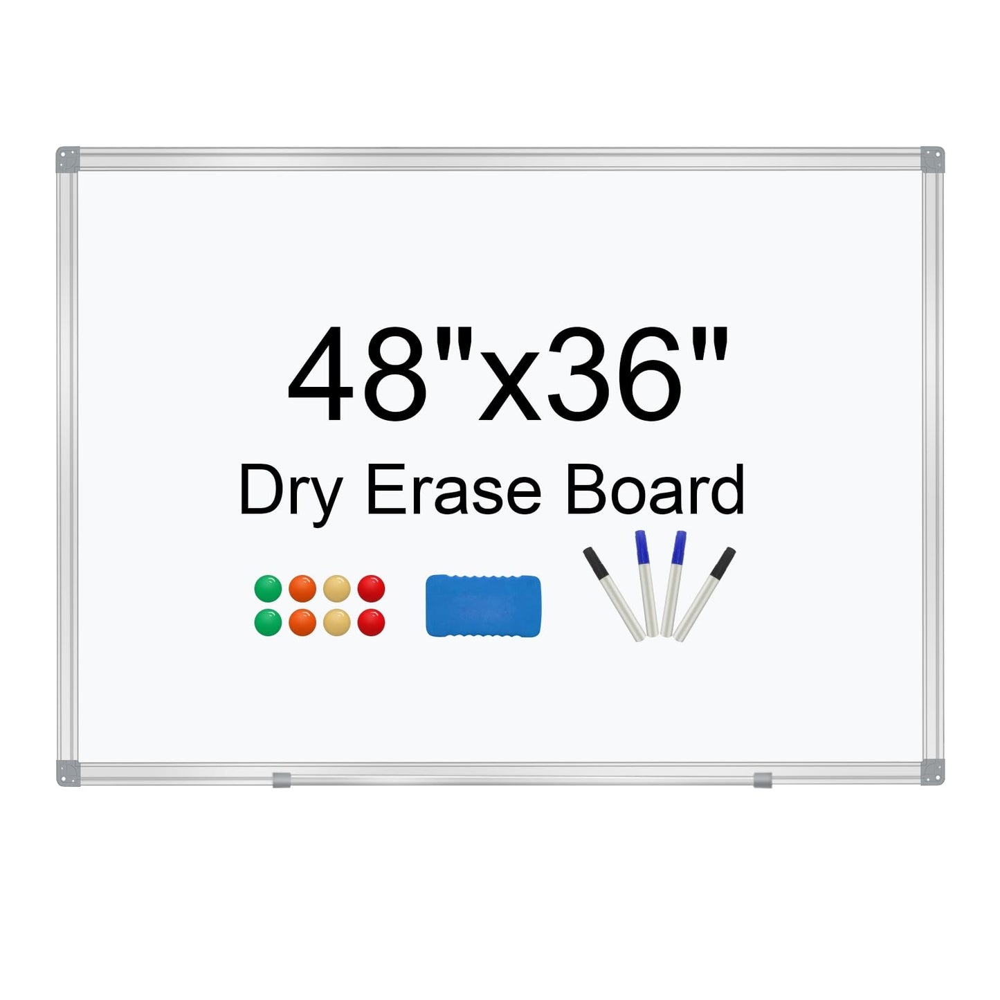 White Board Dry Erase Whiteboard for Wall 48" x 36" Aluminum Presentation Magnetic Whiteboard with Long Pen Tray, 4' X 3' Wall-Mounted White Board for School, Office and Home