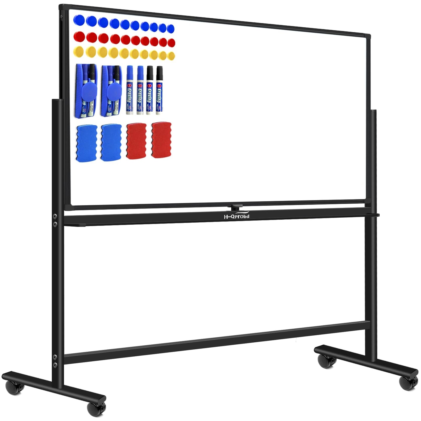 Dry Erase Board with Stand 72"x40" Magnetic Mobile whiteboard on Wheels Double-Sided Rolling Whiteboard for Office, Home & School