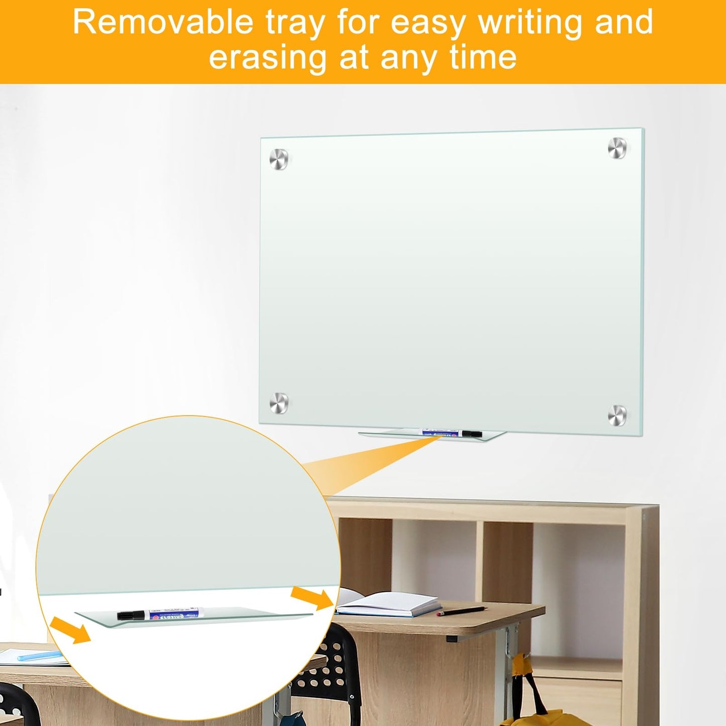 Glass Whiteboard 36"x24" Magnetic Dry Erase White Board for Wall, Includes 12 Magnets, 8 Markers and 2 Erasers