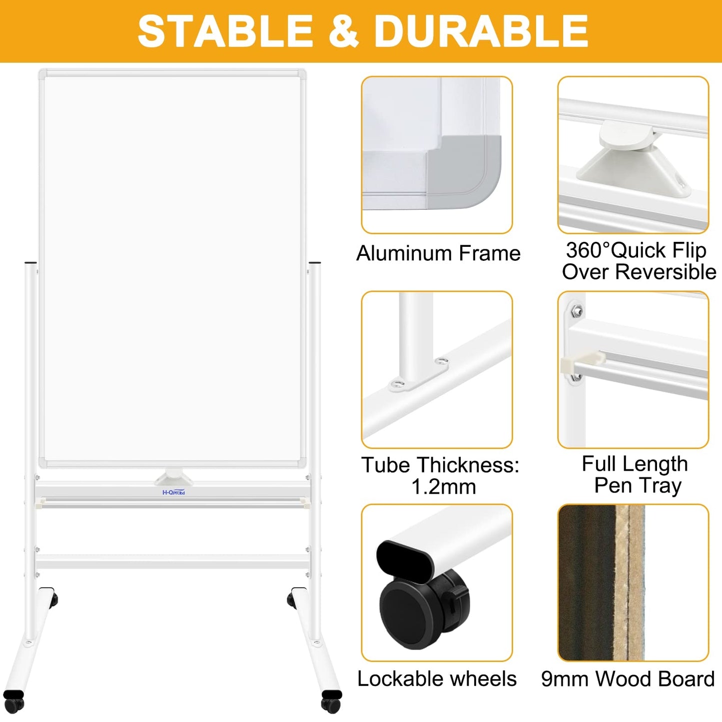 Magnetic Whiteboard Mobile Dry Erase Board with Stand 40"x28" Double Side Rolling Whiteboards on Wheels for Home, Office & School