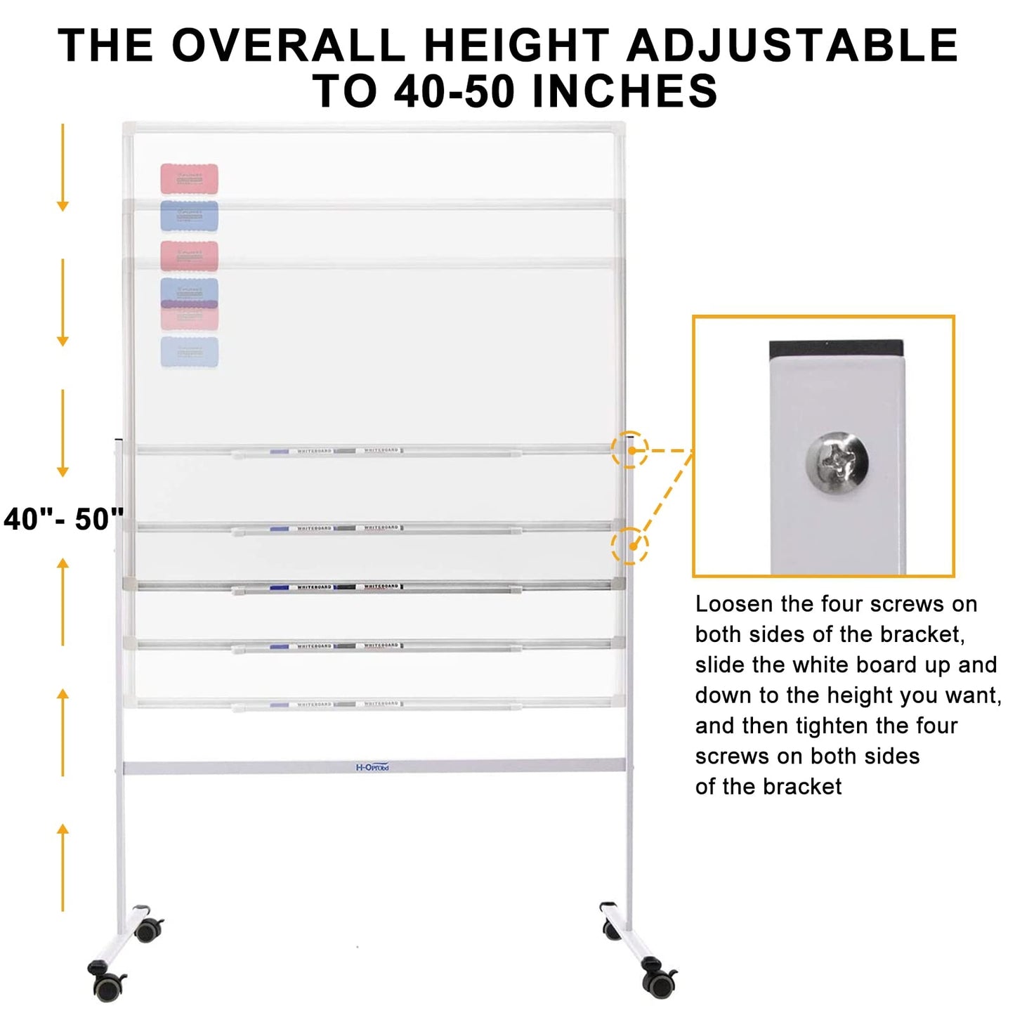 Mobile Whiteboard 36"x24" Magnetic Dry Erase Board with Stand - Adjustable Height Double Side Rolling White Boards on Wheels for Home, Office & School