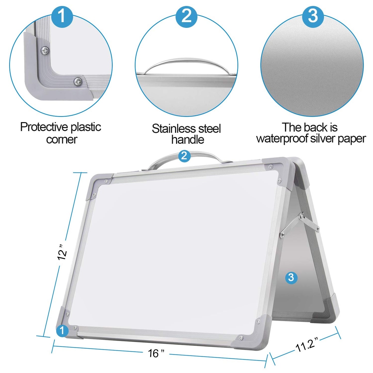 Small Dry Erase White Board - 16""x 12"" Double Sided Mini Foldable Magnetic Desktop whiteboard for Kids Drawing, Teacher Instruction and Meeting Discuss