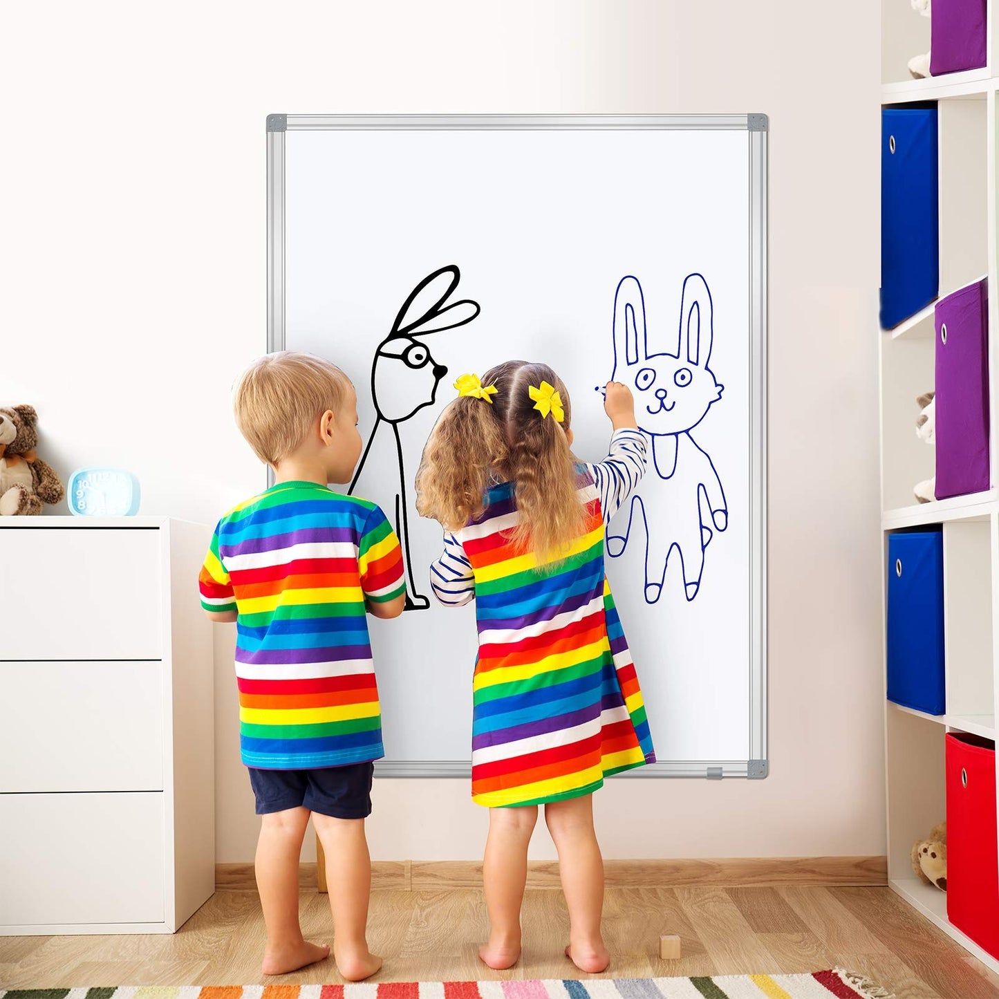 Dry Erase Board for Wall Aluminum Presentation Magnetic Whiteboard with Long Pen Tray, Wall-Mounted White Board for School, Office and Home (40"x28")