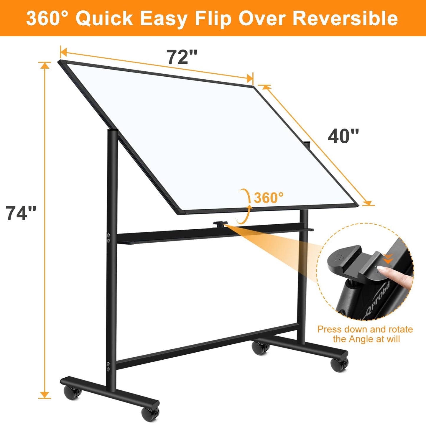 Dry Erase Board with Stand 72"x40" Magnetic Mobile whiteboard on Wheels Double-Sided Rolling Whiteboard for Office, Home & School