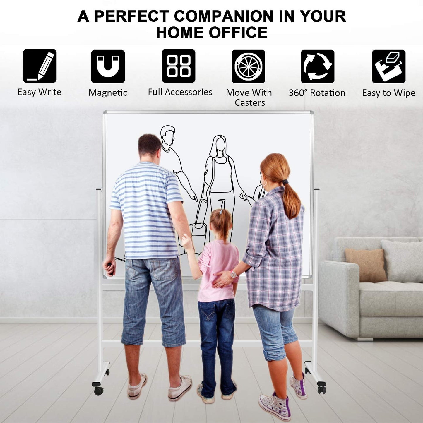 60"x48" Mobile Whiteboard Double-Sided Magnetic Dry Erase Board on Wheels - Comercial Rolling White Boards with Sturdy Stand for Home, Office & School