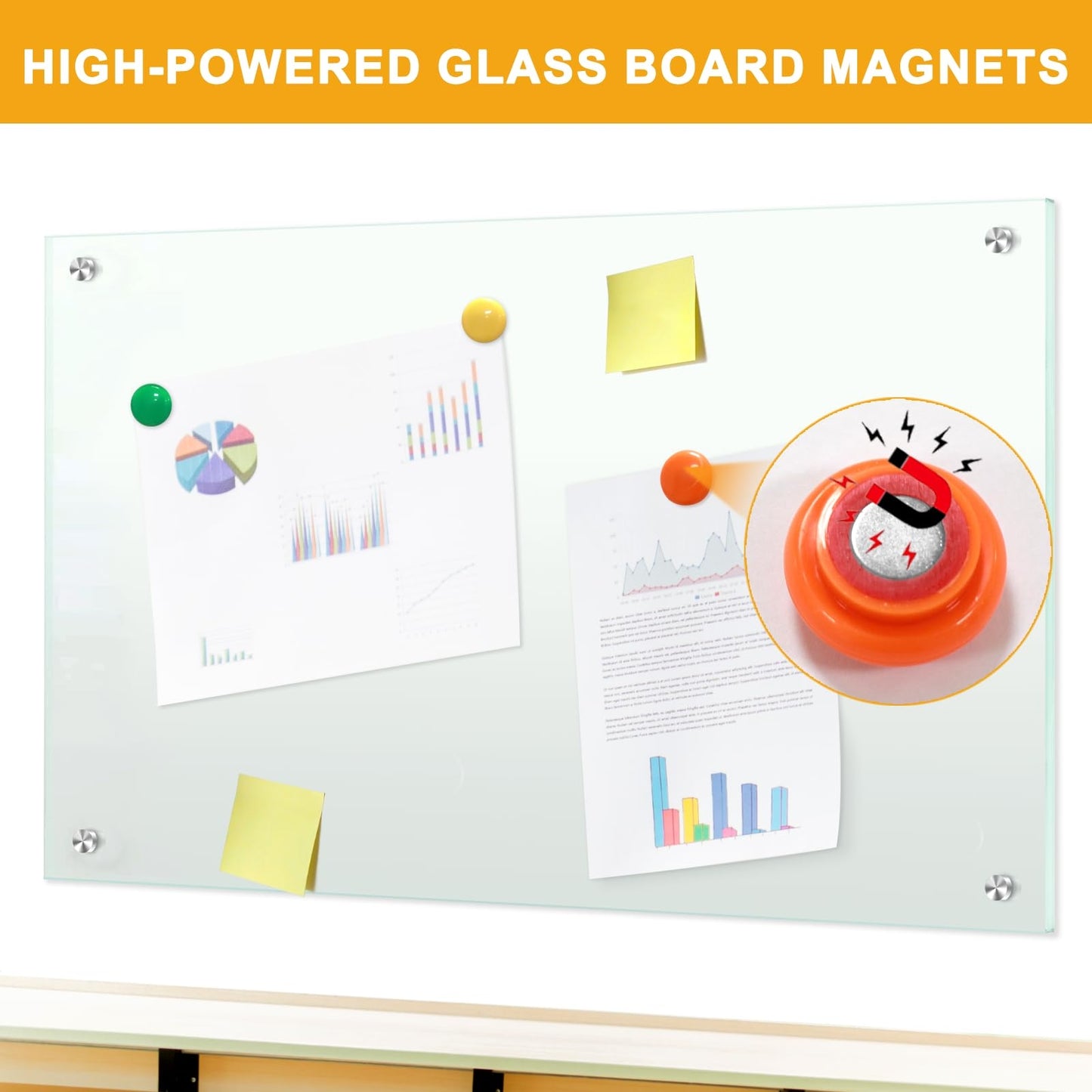 White Board 24”x18“ Magnet Dry Erase Boards Frameless Magnetic Glass Whiteboard for Wall, Wall Mounted Whiteboard Includes 12 Magnets, 8 Markers and 2 Erasers