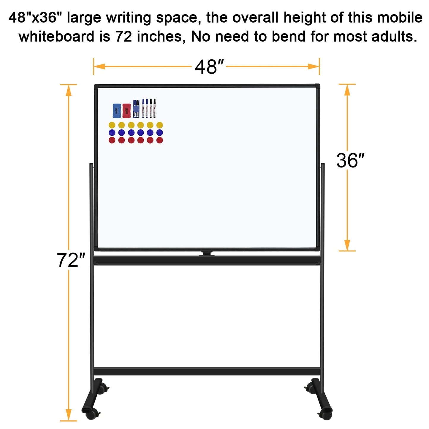 48"x36" Mobile Whiteboard Double-Sided Magnetic Dry Erase Board on Wheels - Comercial Rolling White Boards with Sturdy Stand for Home, Office & School