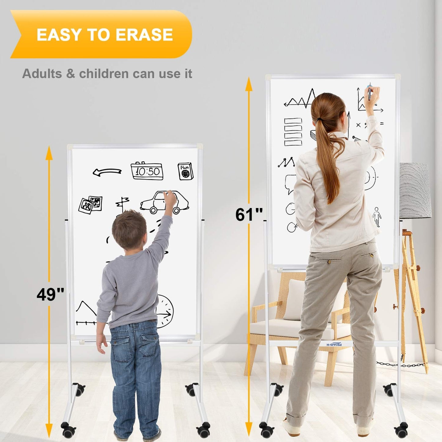 24"x36" Dry Erase Board with Stand - Adjustable Height Double Side Mobile Magnetic Rolling Whiteboard on Wheels for Home, Office & School