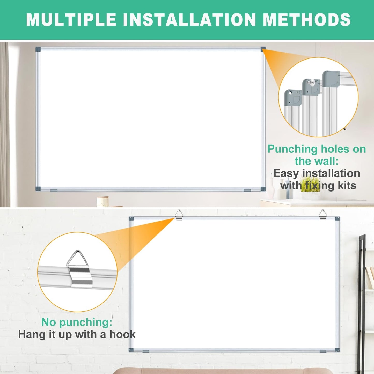 White Board Dry Erase Whiteboard for Wall 5' x 3' Magnetic Whiteboard - 60"x36" Aluminum Presentation Large Whiteboard with Long Pen Tray, 6 Markers, 2 Erasers &12 Magnets