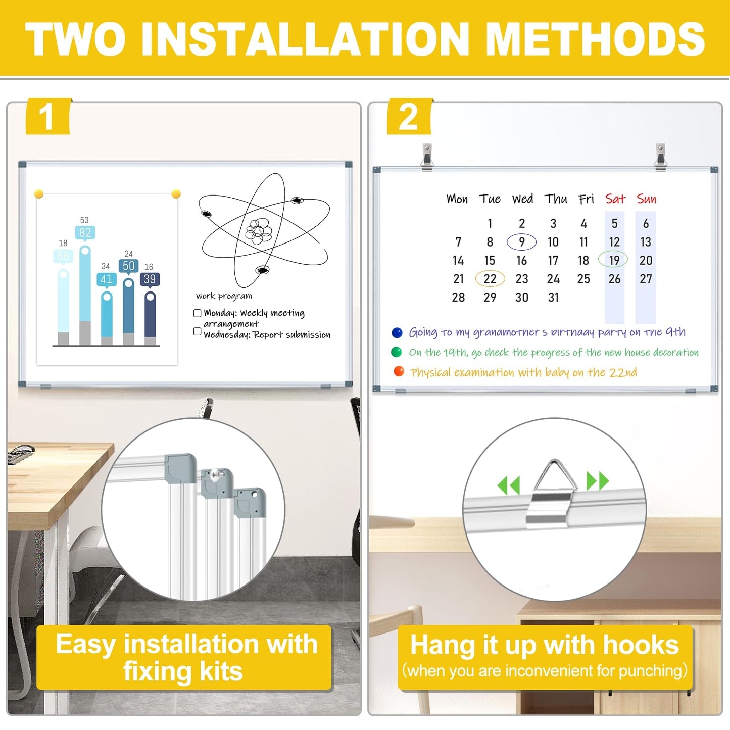 White Board Dry Erase Whiteboard for Wall 48" x 36" Aluminum Presentation Magnetic Whiteboard with Long Pen Tray, 4' X 3' Wall-Mounted White Board for School, Office and Home