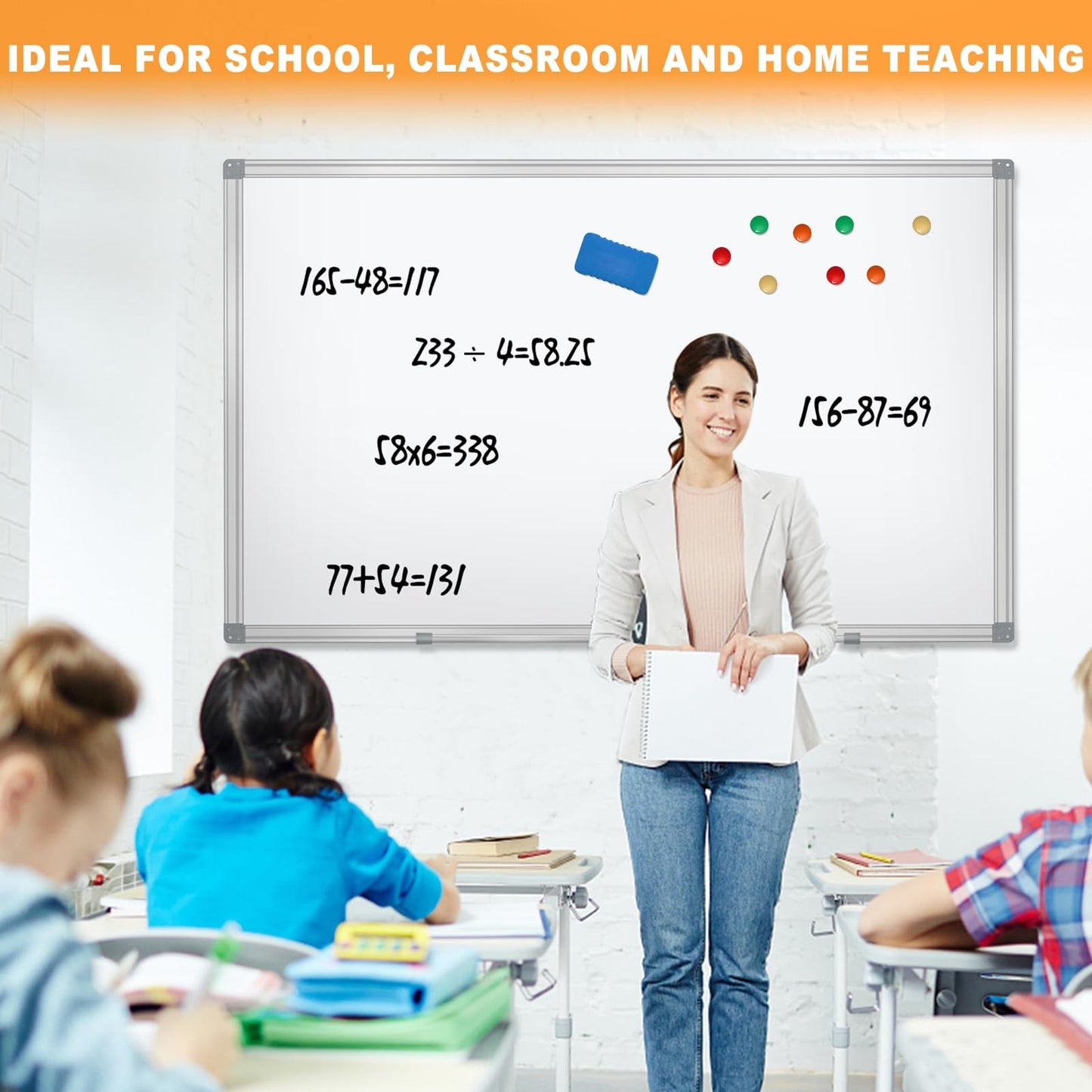 Dry Erase Board for Wall 60"x40" Aluminum Presentation Magnetic Whiteboard with Long Pen Tray, Wall-Mounted White Board for School, Office and Home