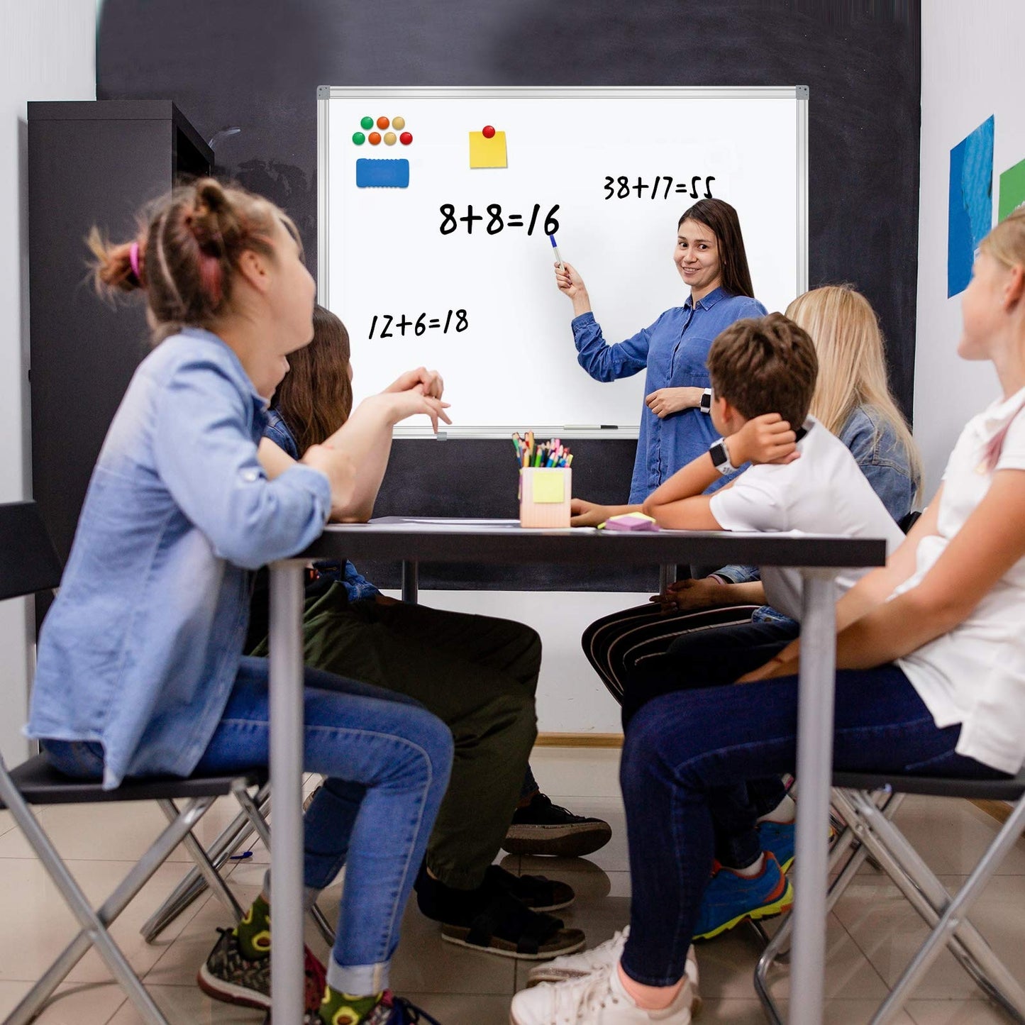 Dry Erase Board for Wall Aluminum Presentation Magnetic Whiteboard with Long Pen Tray, Wall-Mounted White Board for School, Office and Home (40"x28")