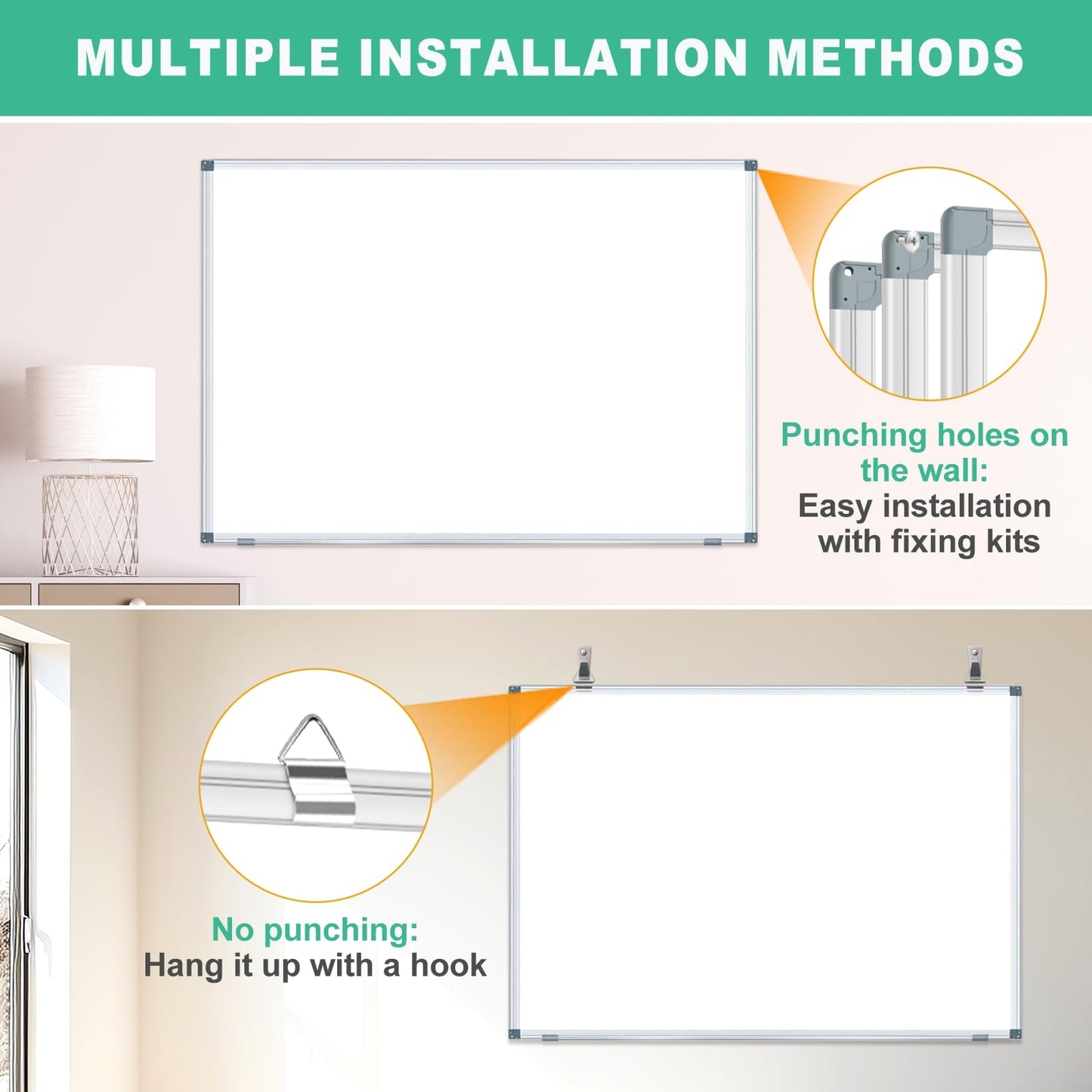 3' x 2' Magnetic Whiteboard Large Dry Erase White Board 36"x24" Aluminum Presentation Whiteboard with Long Pen Tray, 6 Markers, 2 Erasers &12 Magnets